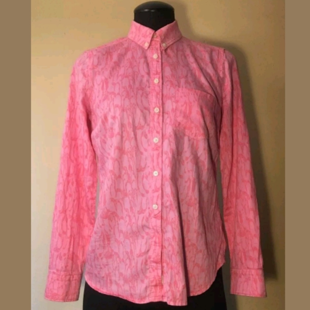 Gap long sleeve pink penguin button front shirt